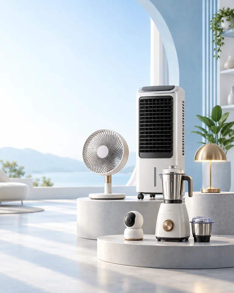 New modern home appliances in a bright contemporary showroom