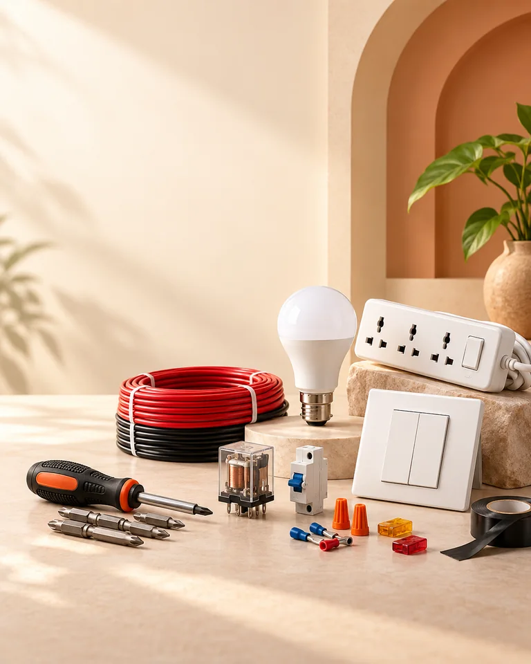 Affordable electrical and repair essentials in a warm studio